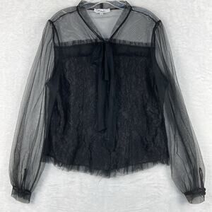H Studio Shirt Womens 1X Black Lace Mesh Sheer Victorian Goth Lolita Coquette